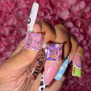 Square Pink Crystal Stud Earrings